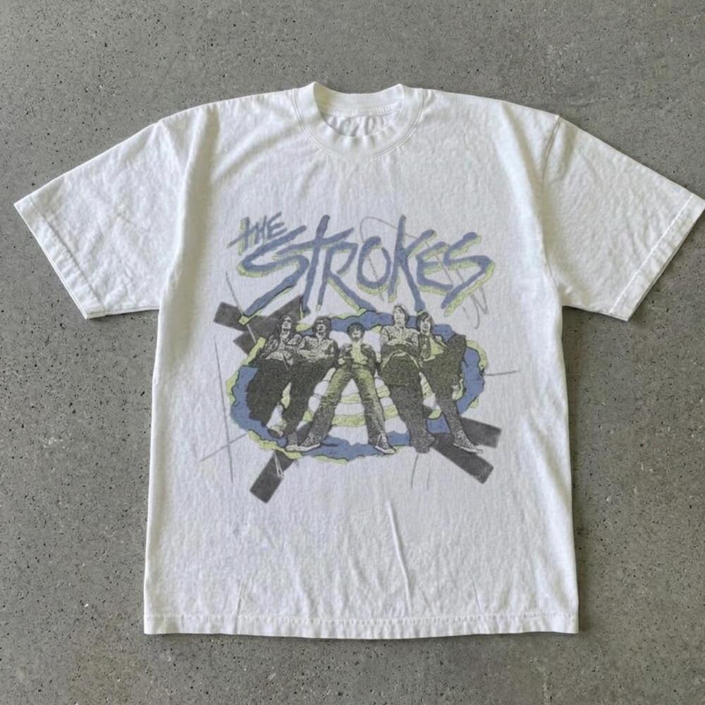 The Strokes Band Members White Indie Rock Grunge Graphic T-Shirt